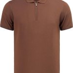 Herren-Poloshirt mit Reißverschluss, tailliert, Strick, Stefano - AJ-601 - Braun
