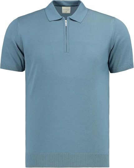 Herren-Poloshirt mit Reißverschluss, tailliert, Modell Stefano - AJ-601 - Indigo