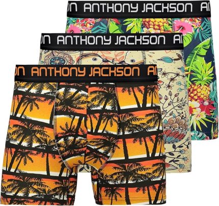 Lycra 5-3er-Pack Boxmuster Premium Herren Boxer Palm Horizon- AJ-330 B (3er-Pack)