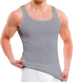 5er-Pack Premium-Rib-Herren-Unterhemden CESAR Extra Long – Gekämmter, feiner Twill aus Bio-Baumwolle – GRAU