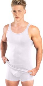 5er-Pack Premium-Ripp-Herren-Unterhemden CESAR Extra Long – gekämmte, feine Bio-Baumwolle (Twill) – WEISS – Bild 3