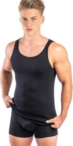 5er-Pack Premium-Rippstrick-Unterhemden für Herren CESAR Extra Long – Gekämmte, feine Bio-Baumwolle – SCHWARZ – Bild 3