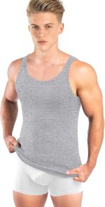 5er-Pack Premium-Rib-Herren-Unterhemd CESAR Extra Long – Gekämmter, feiner Twill aus Bio-Baumwolle – GRAU MELANGE – Bild 3