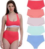 Lycra 5er-Pack Premium-Damen-Slips mit hohem Bund für den täglichen Gebrauch, Farbe: Beere G-007 D