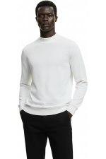 Hochwertiger Herren-Strickpullover mit halbem Rollkragen, Modell Gregorio – Weiß