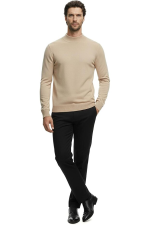 Hochwertiger Herren-Strickpullover mit halbem Rollkragen, Gregorio - Beige