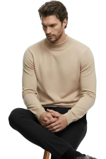 Hochwertiger Herren-Strickpullover mit halbem Rollkragen, Gregorio - Beige – Bild 4