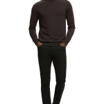 Hochwertiger Herren-Strickpullover mit halbem Rollkragen, Modell Gregorio – Braun