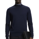 Hochwertiger Herren-Strickpullover mit halbem Rollkragen, Modell Gregorio – Marineblau