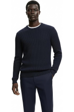 Hochwertiger Baumwoll-Rippstrickpullover von Giordani – Marineblau