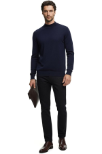 Hochwertiger Herren-Strickpullover mit halbem Rollkragen, Modell Gregorio – Marineblau – Bild 6