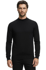 Hochwertiger Herren-Strickpullover mit halbem Rollkragen, Modell Gregorio – Schwarz