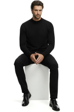 Hochwertiger Herren-Strickpullover mit halbem Rollkragen, Modell Gregorio – Schwarz – Bild 6